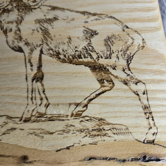Boutique Artisan Trivet Live Edge Cherry Wood BC Mountain Sheep Engraved Cabin - Picture 3 of 8